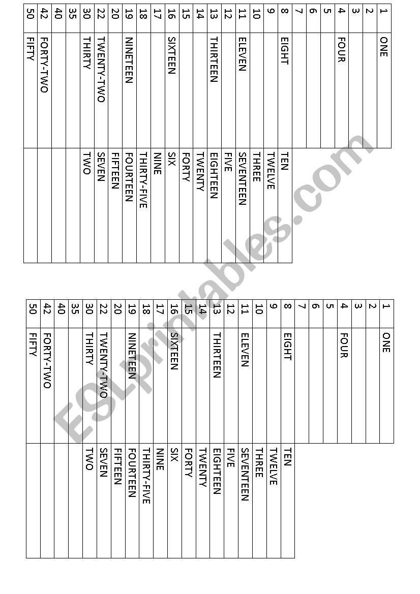 Numbers until 50 worksheet