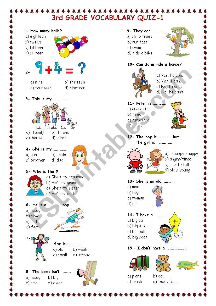 3rd grade vocabulary quiz 1 worksheet