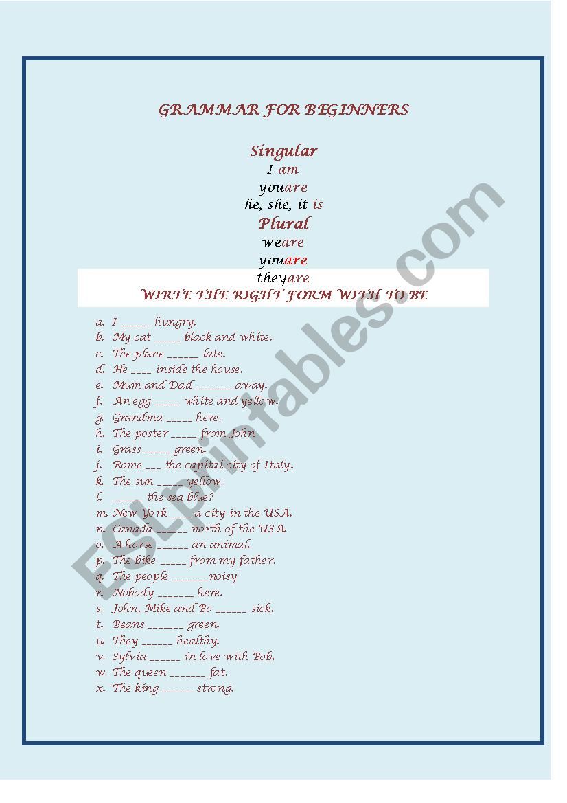 Grammar for Beginners worksheet