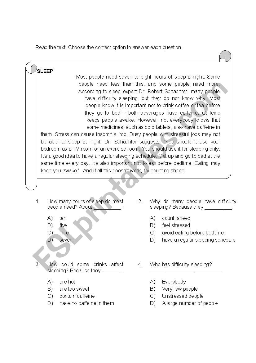 sleep worksheet