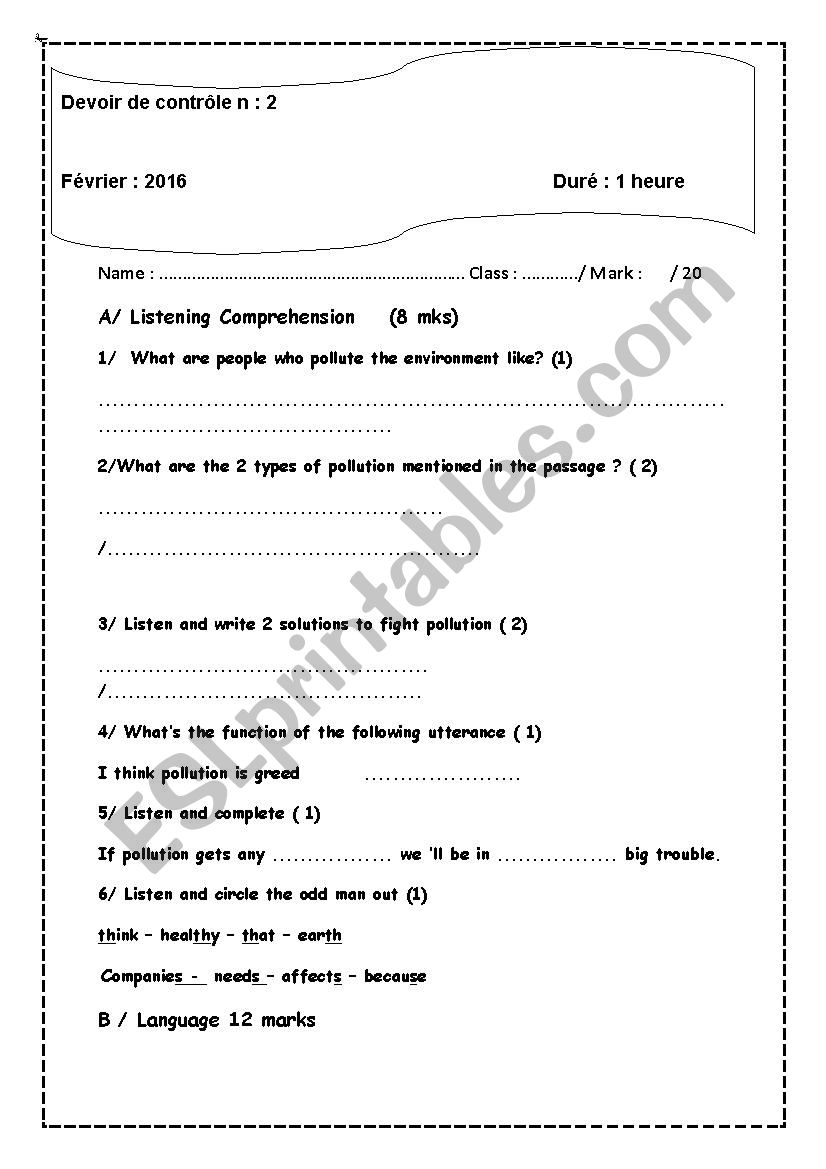  mid term test 9 th form worksheet