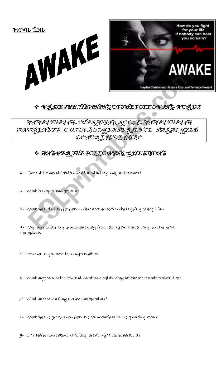 AWAKE - MOVIE TIME worksheet