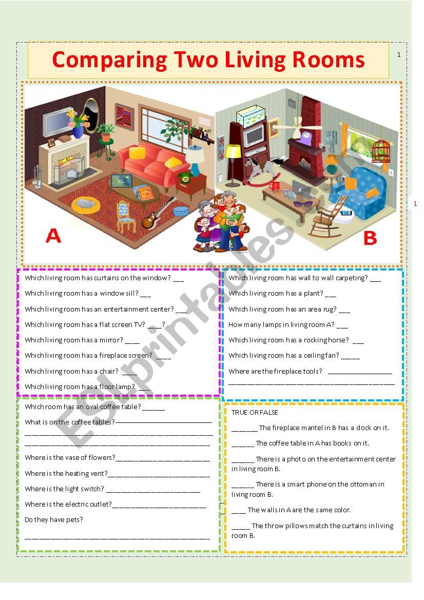 Comparing 2 Living Rooms worksheet