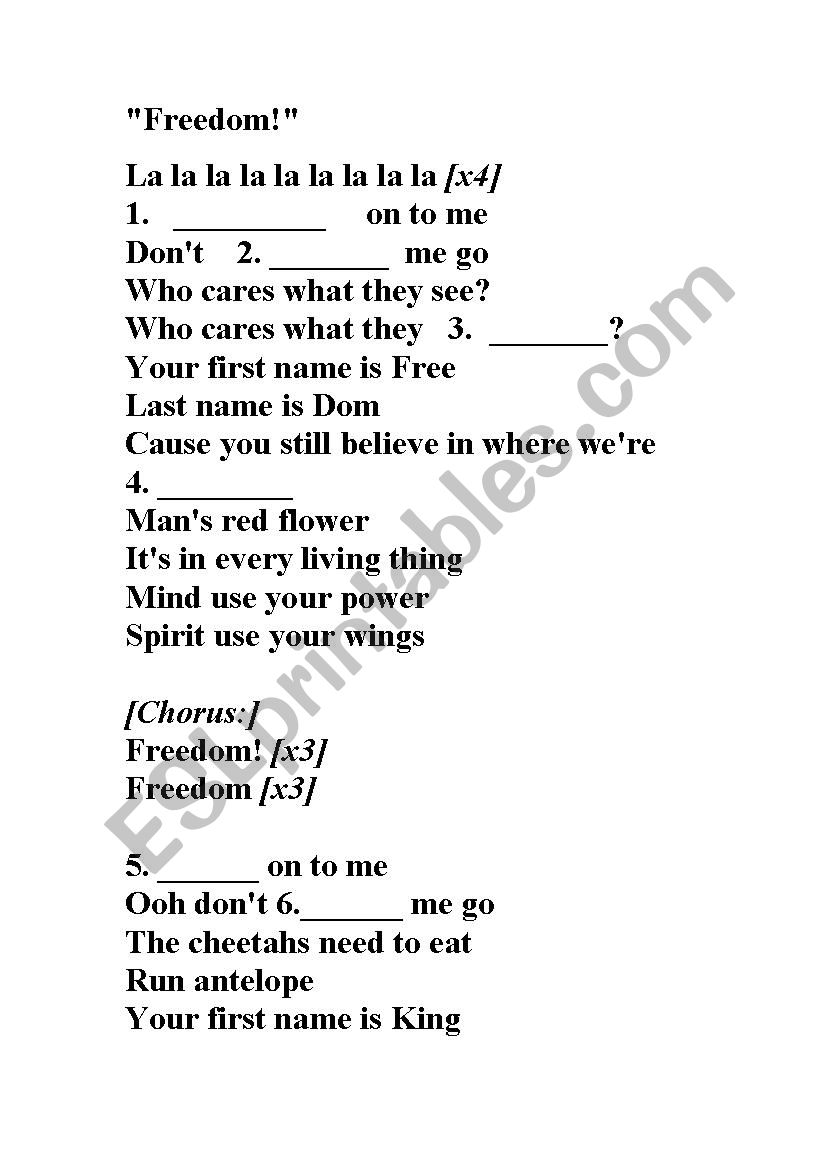 SONG FREEDOM worksheet