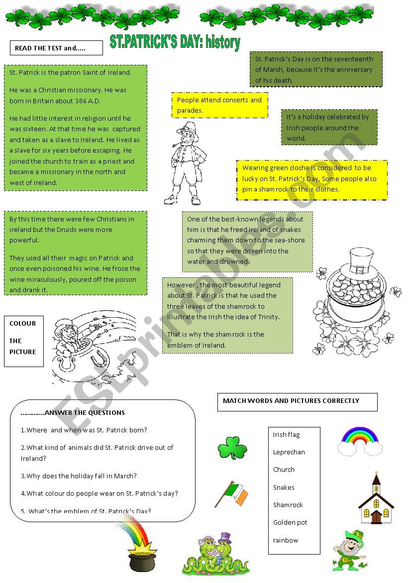St. Patricks Day HIstory worksheet
