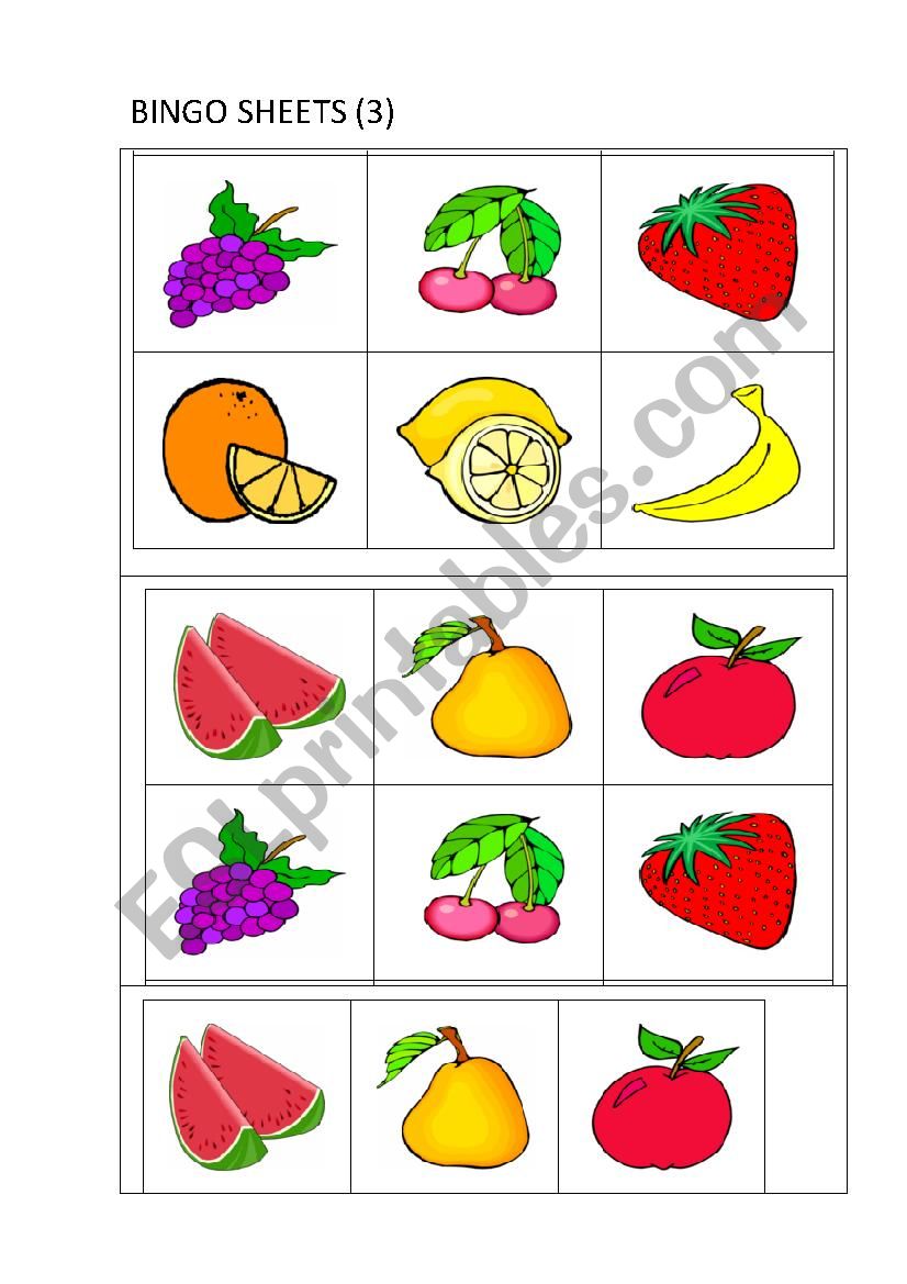 Fruit bingo worksheet