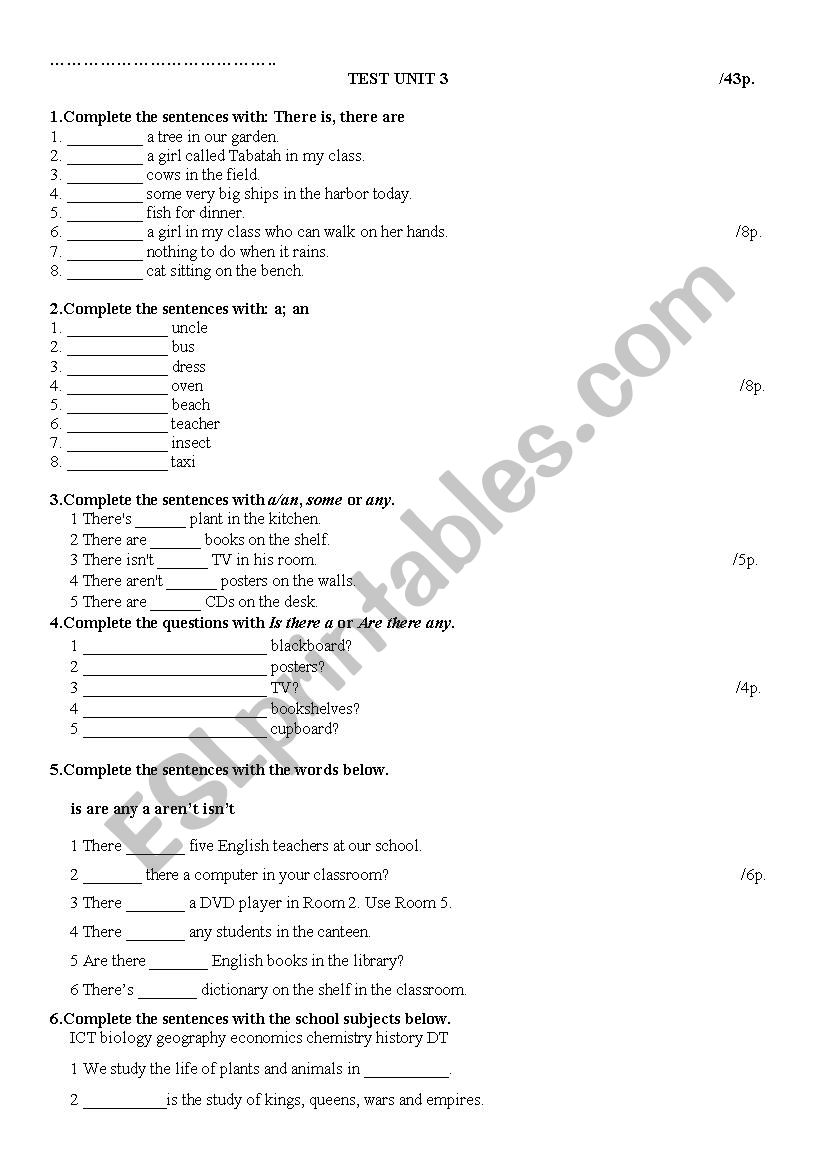 some/any/a/an test worksheet