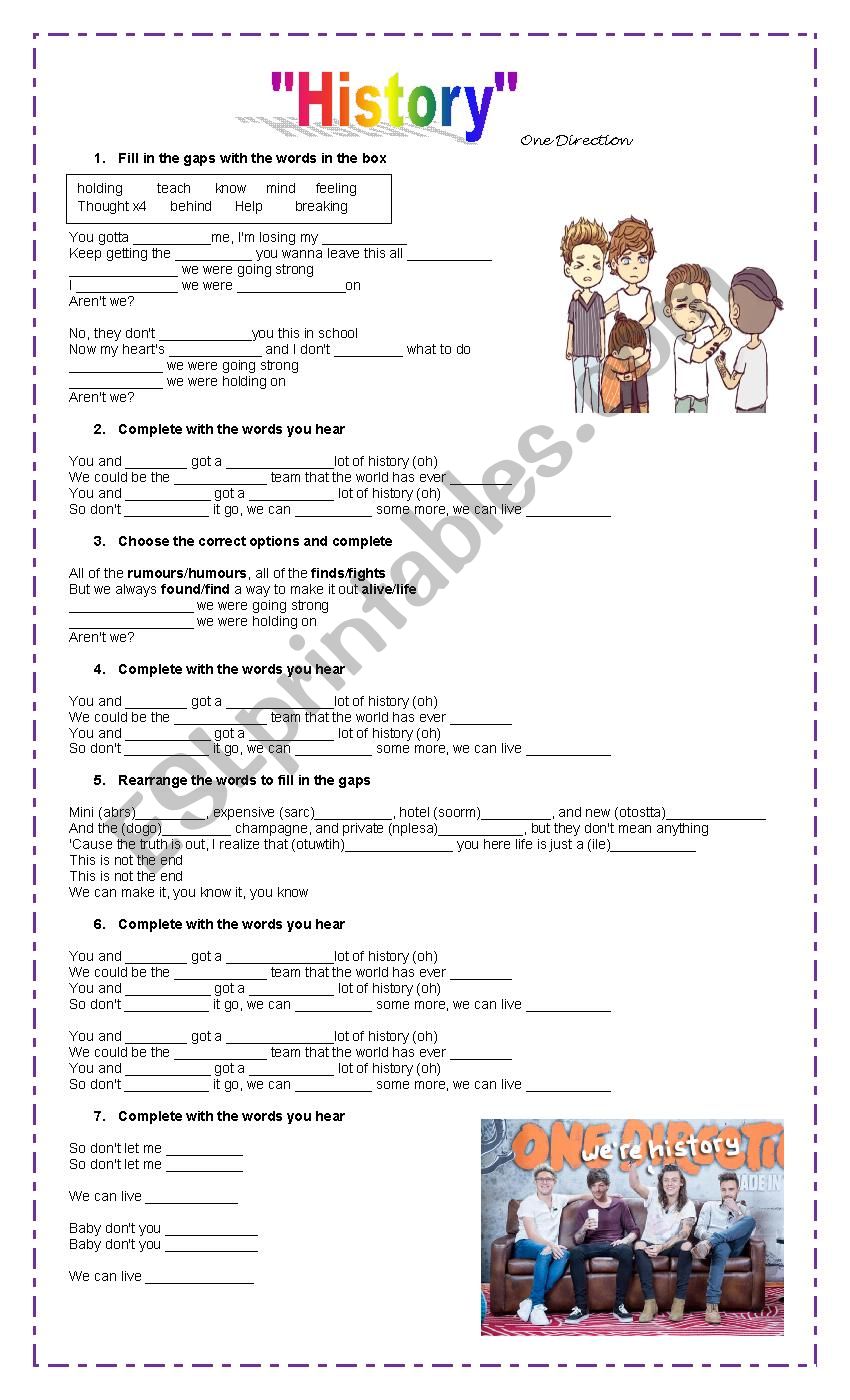 HISTORY (One Direction) worksheet