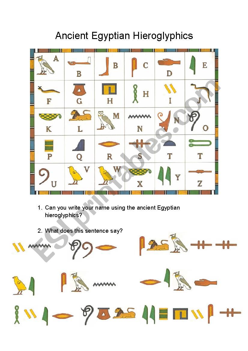 Hieroglyphics worksheet