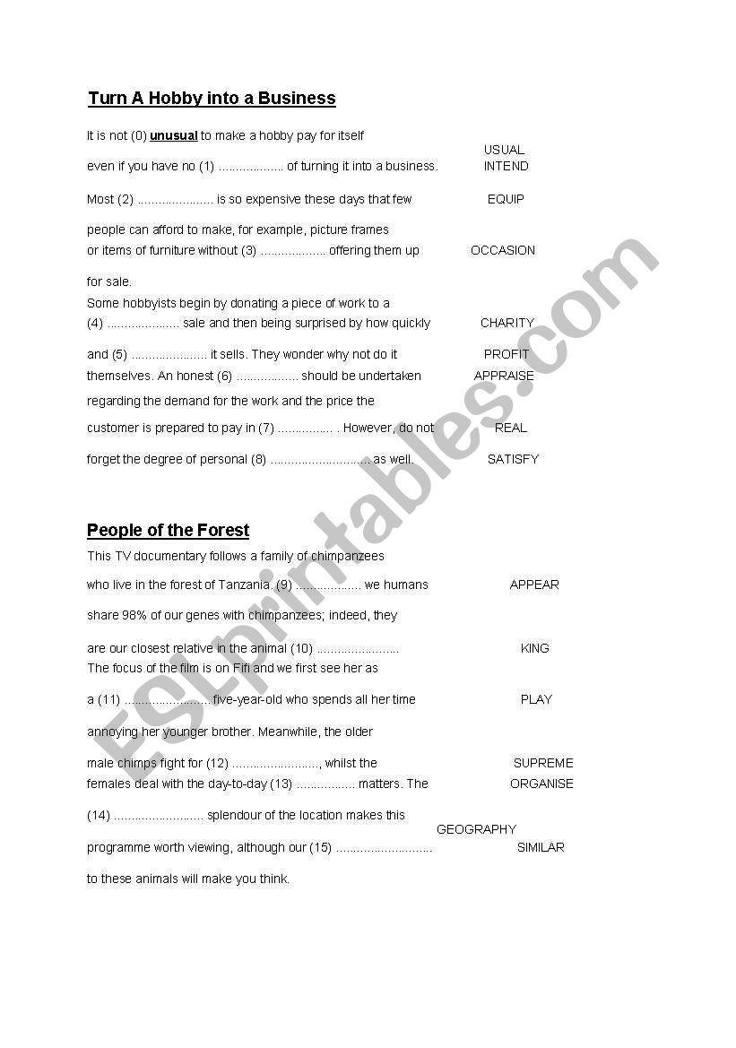 !!! WORD  FORMATION !!! worksheet