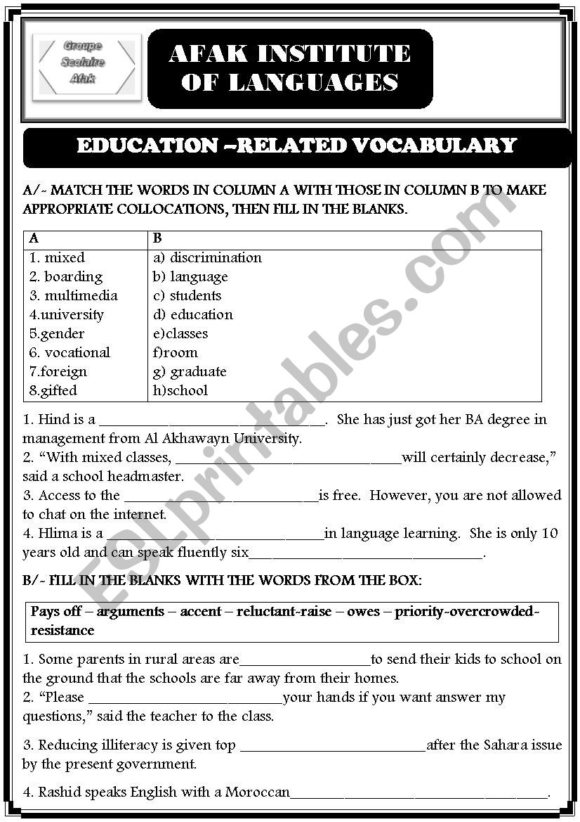 formal and informal education - vocabulary