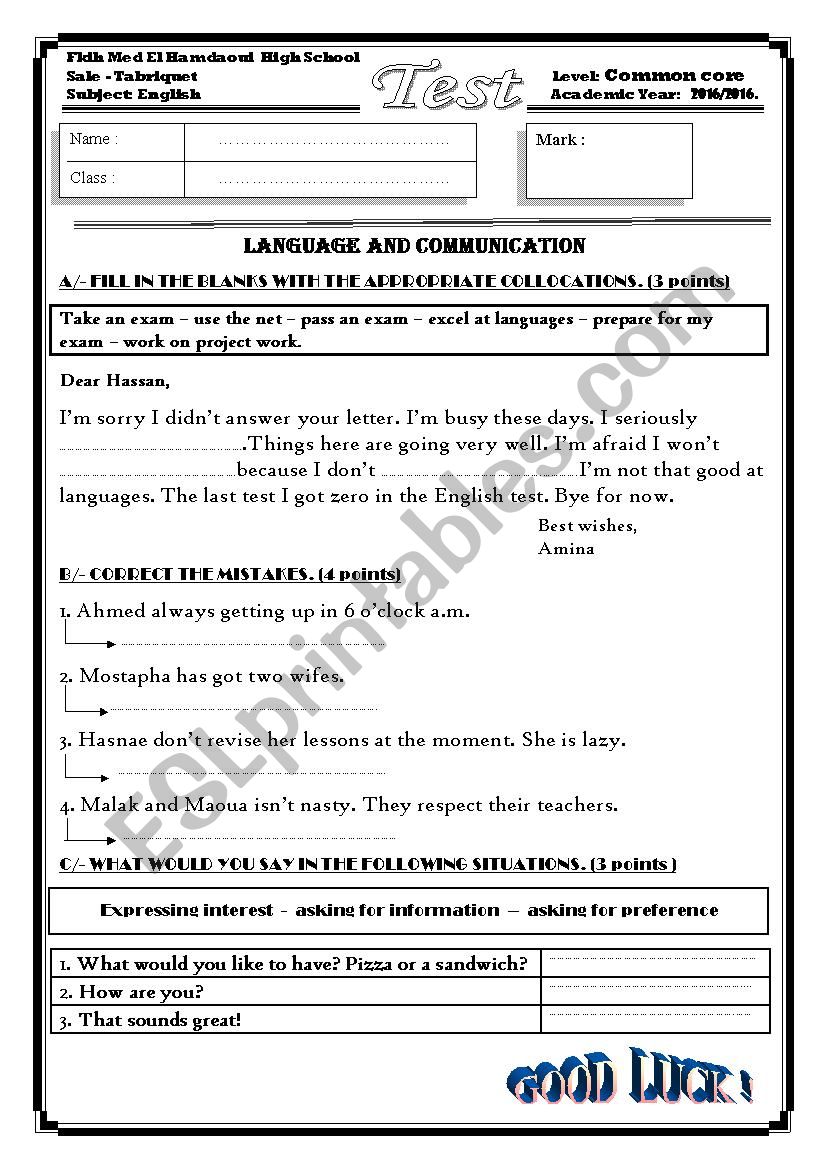 language and communication test