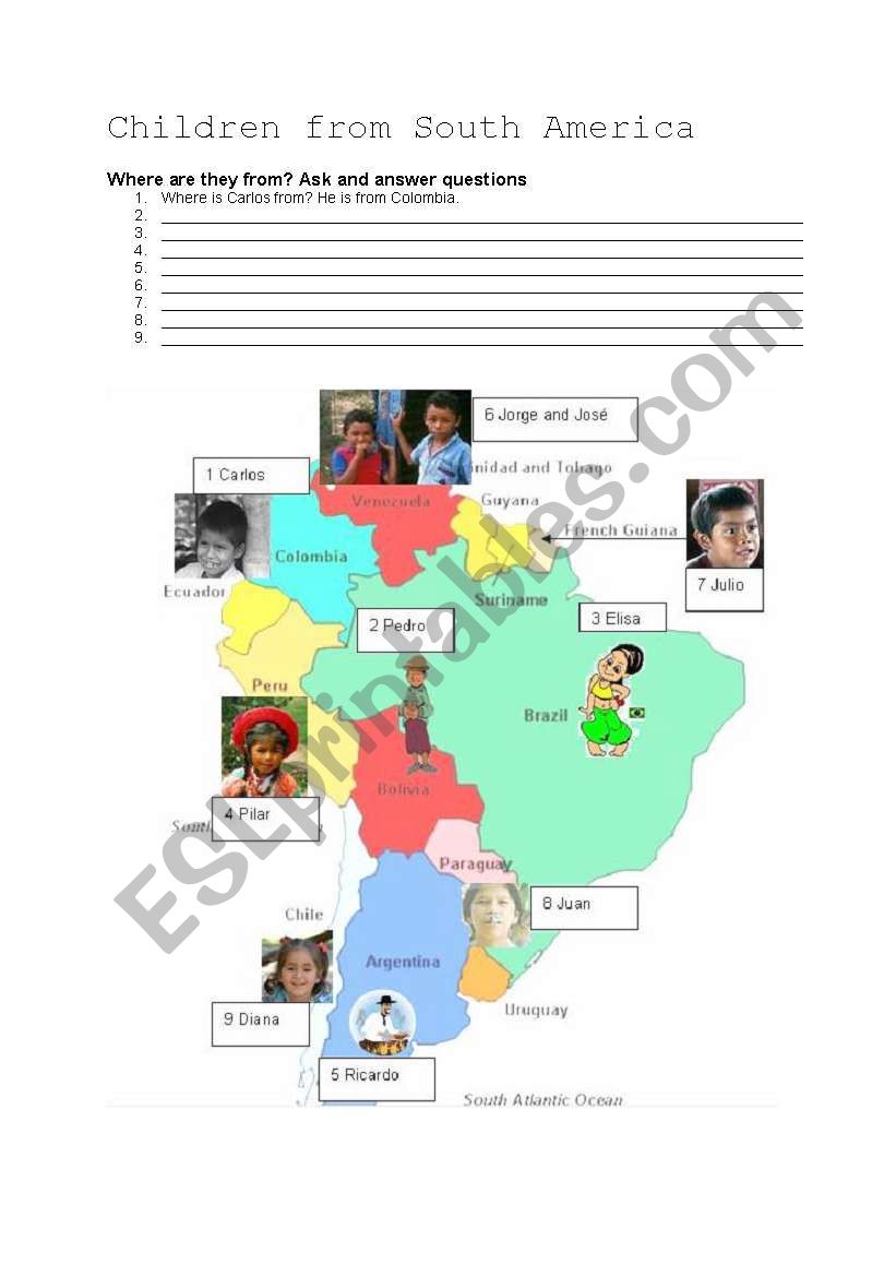 CHILDREN FROM SOUTH AMERICA worksheet