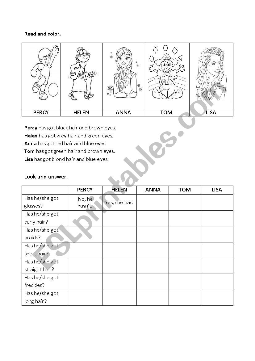 Physical appearance worksheet