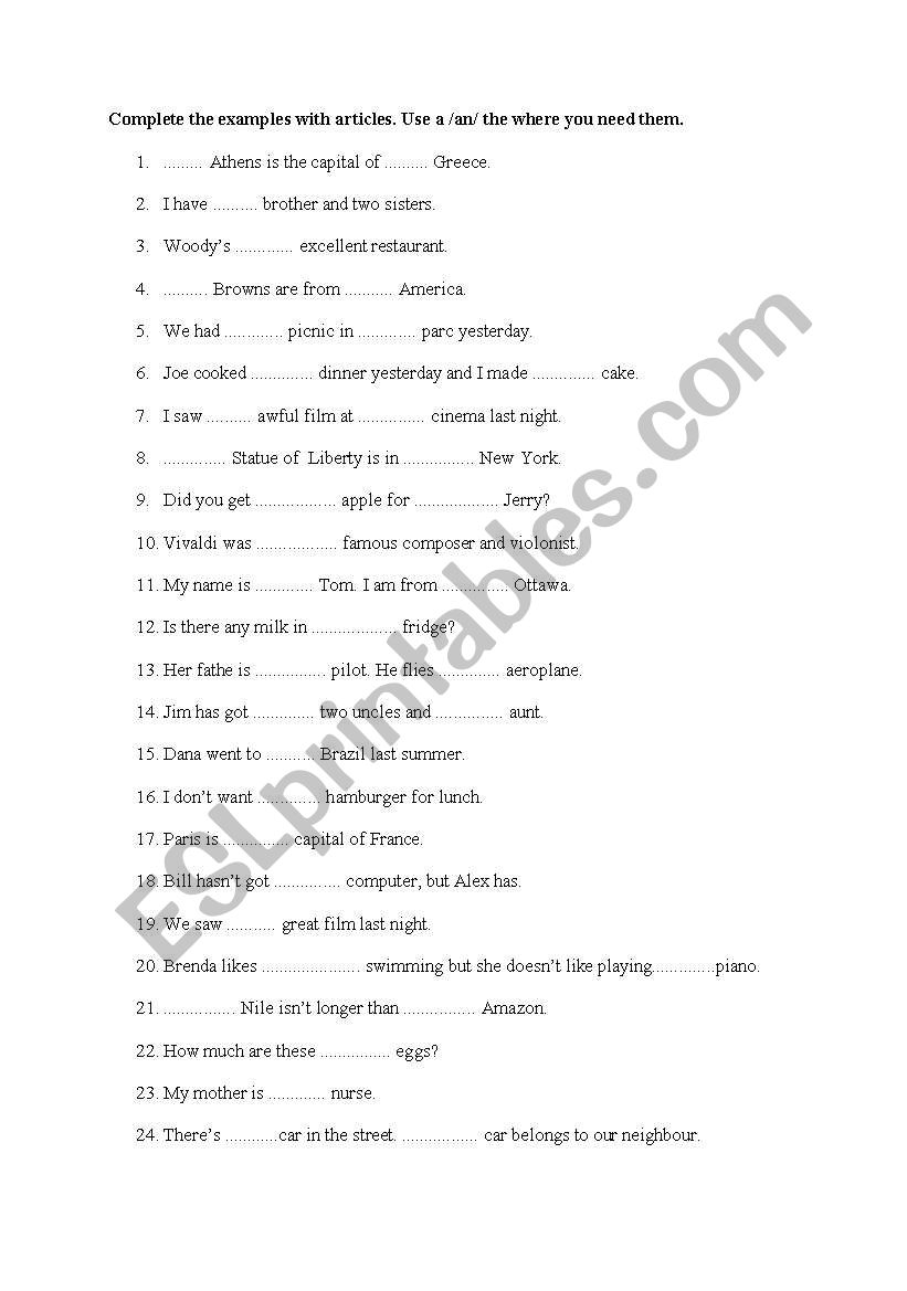  !!!    ARTICLES   !!! worksheet