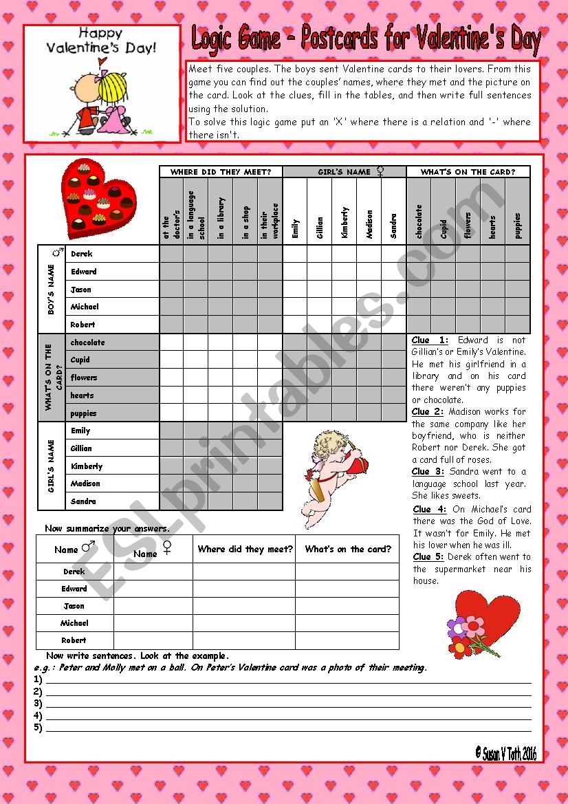 Logic game (67th) - Postcards for Valentines Day *** with key *** fully editable