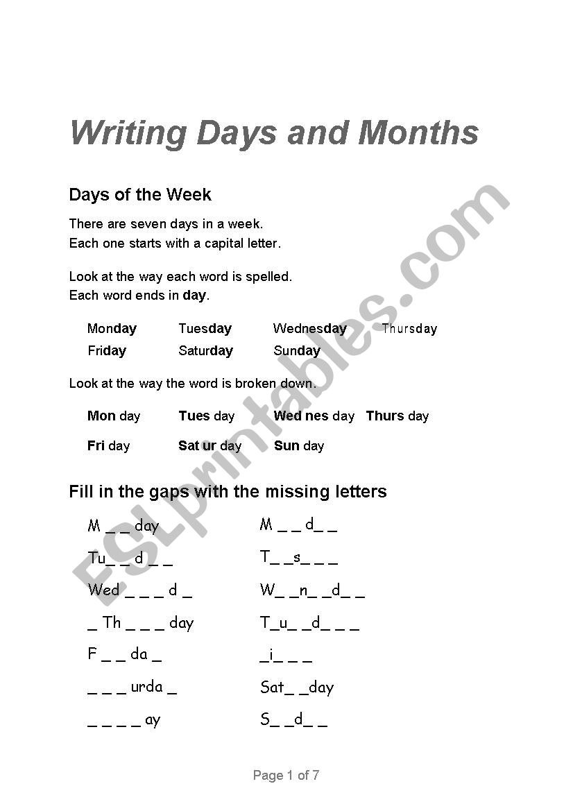 Writing Days and Months worksheet