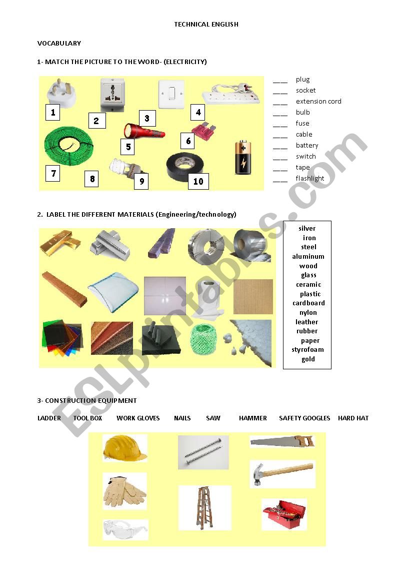 Technical English Vocabulary worksheet