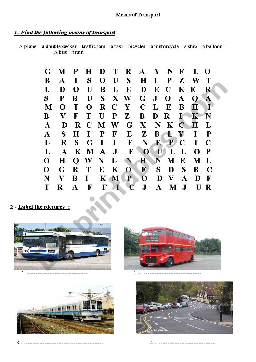 means of transport worksheet