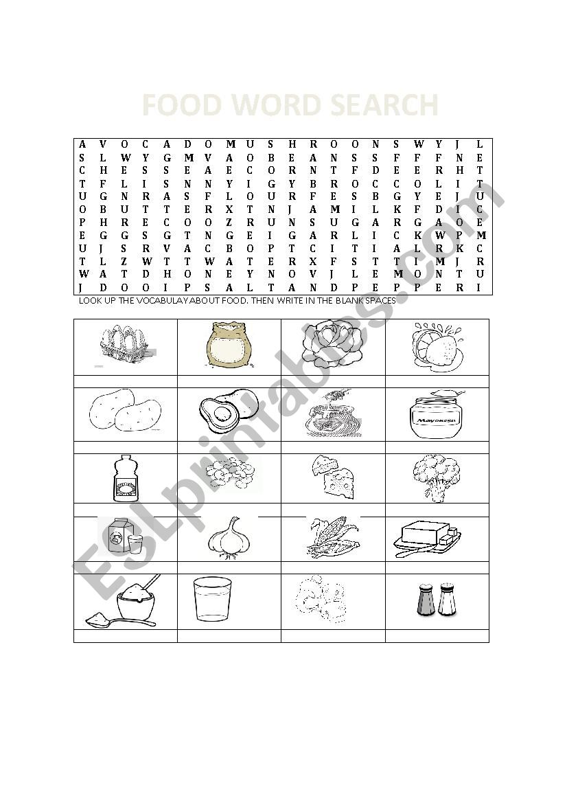 food word search worksheet