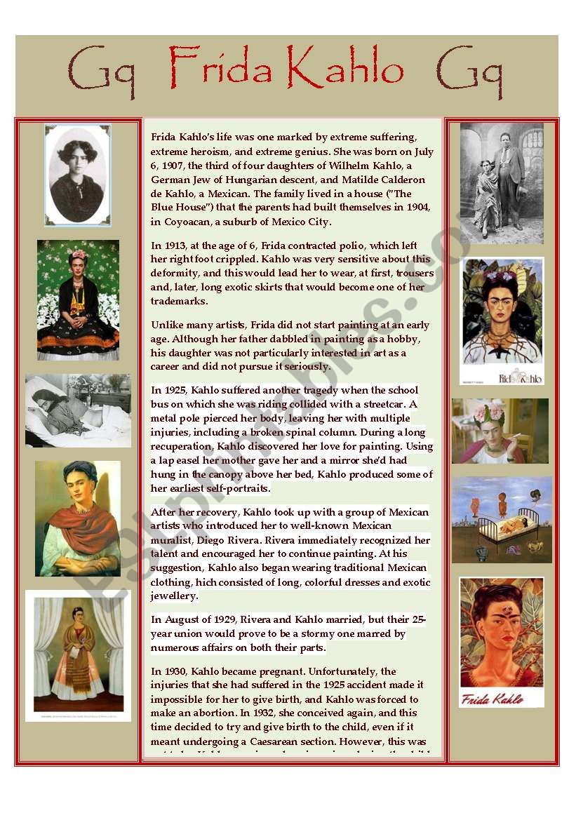 Frida Kahlo worksheet