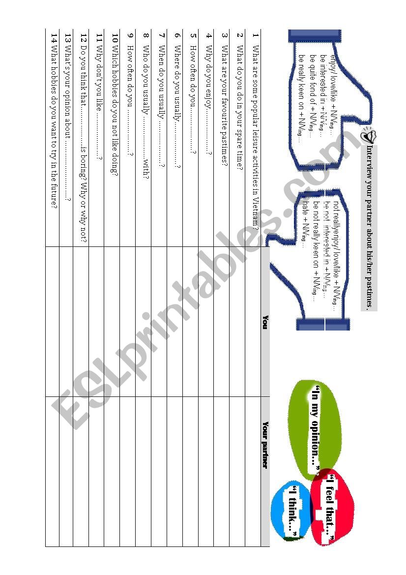 Pastime Interview worksheet