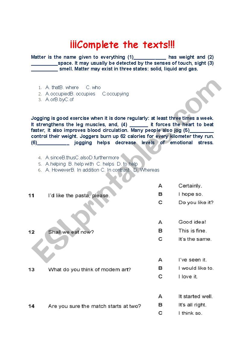 English exercise worksheet