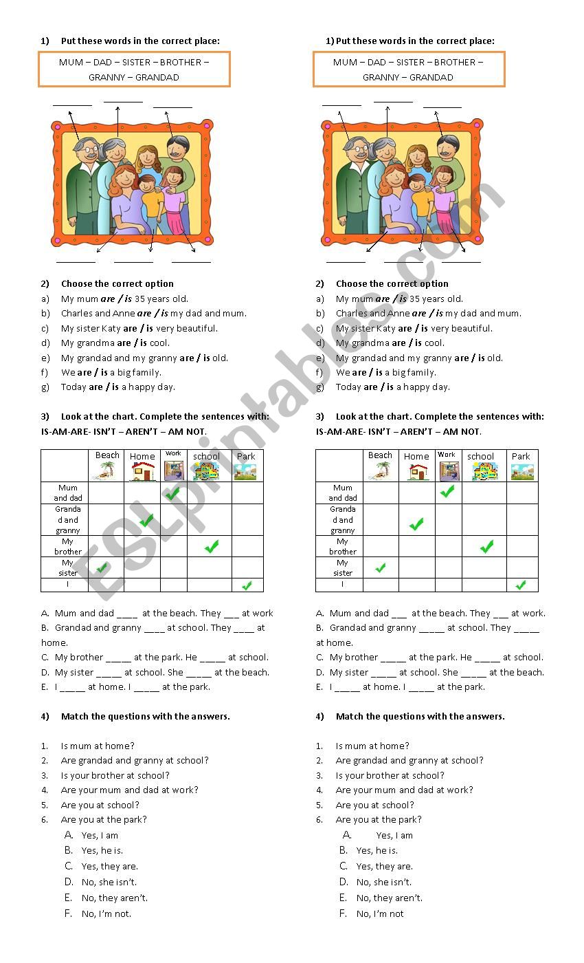 Family verb to be worksheet