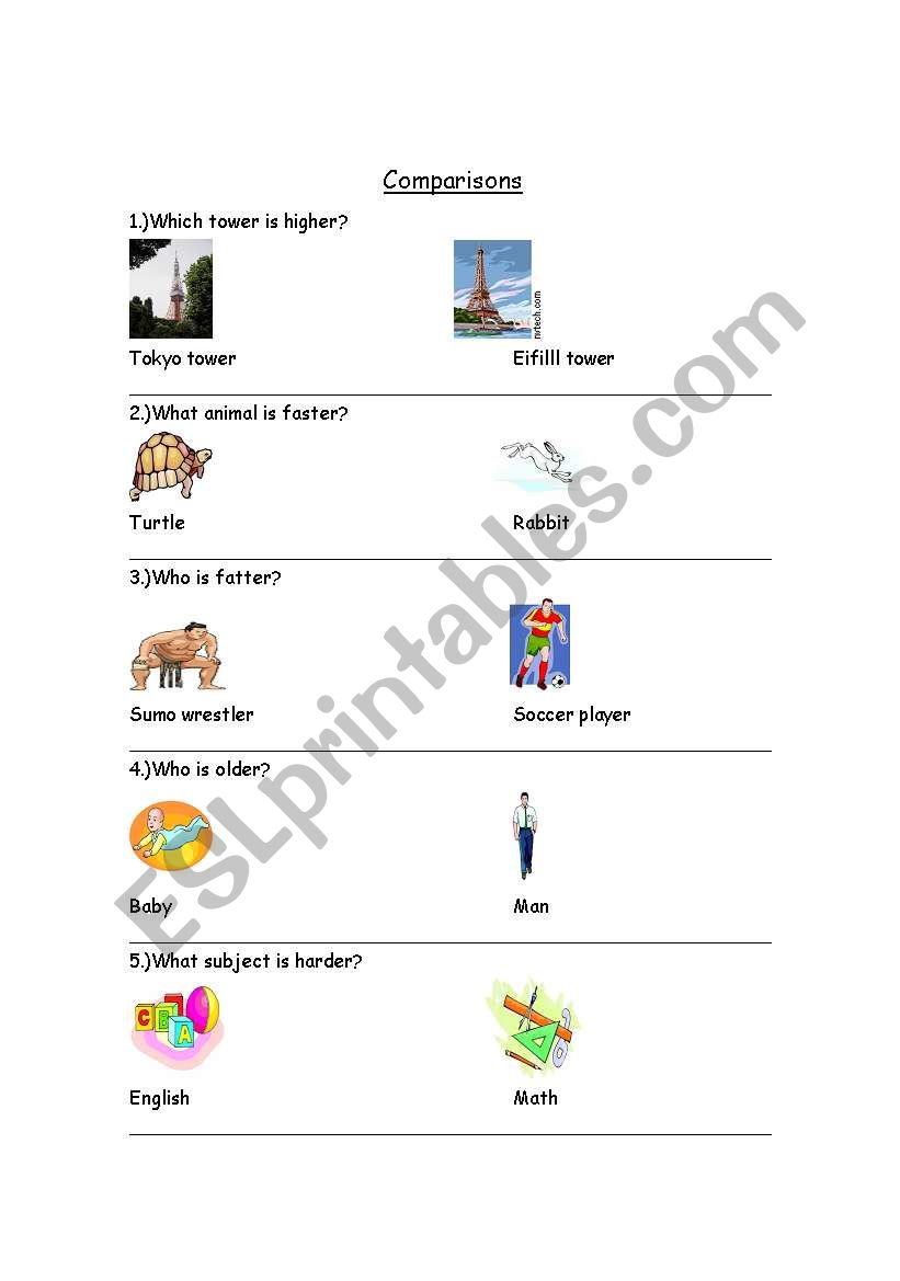 comparisons worksheet