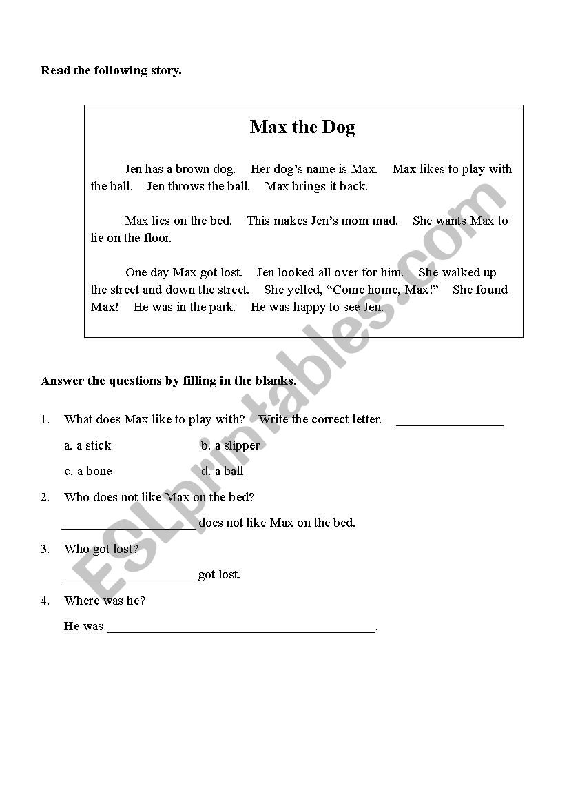 Reading comprehension  worksheet