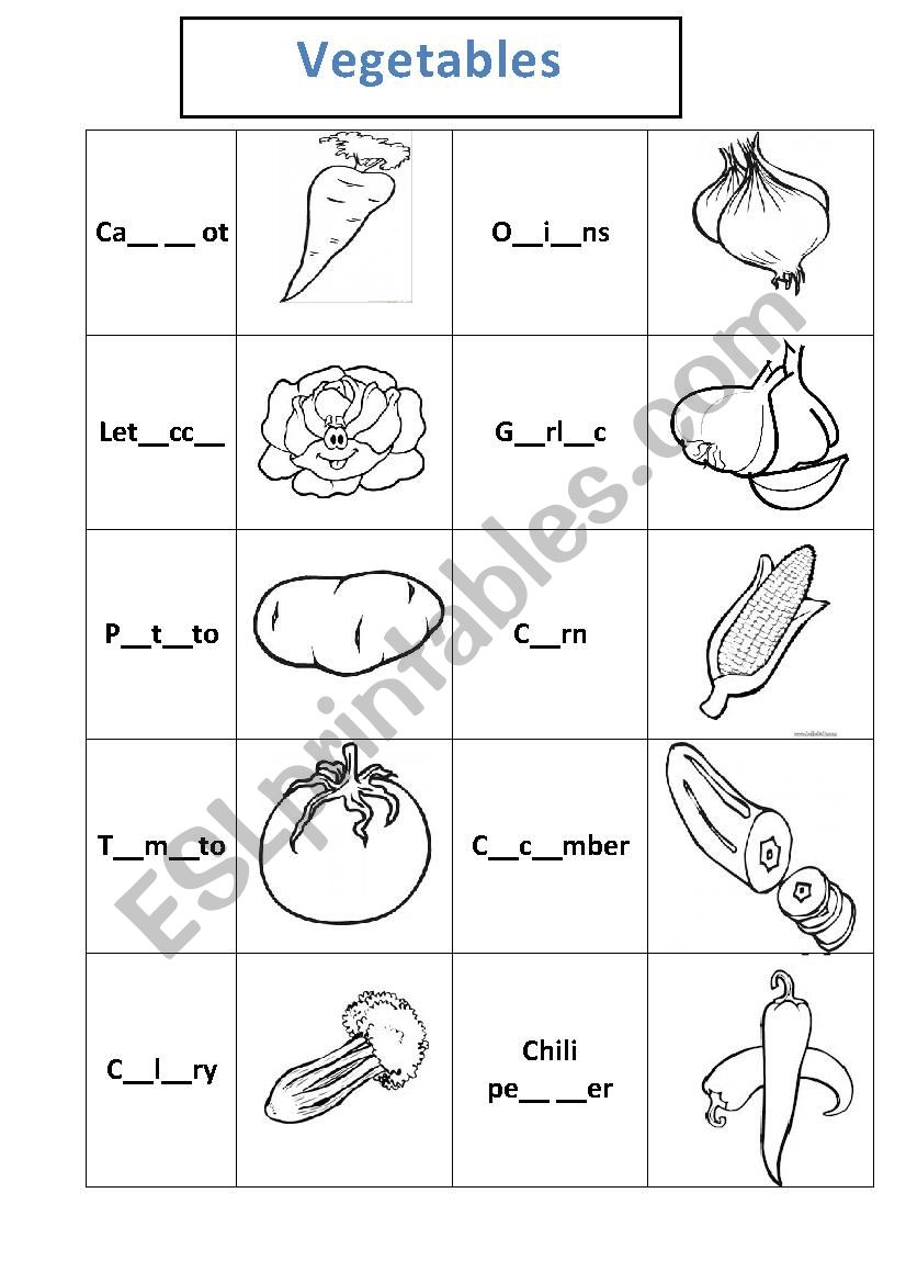 vegetables worksheet