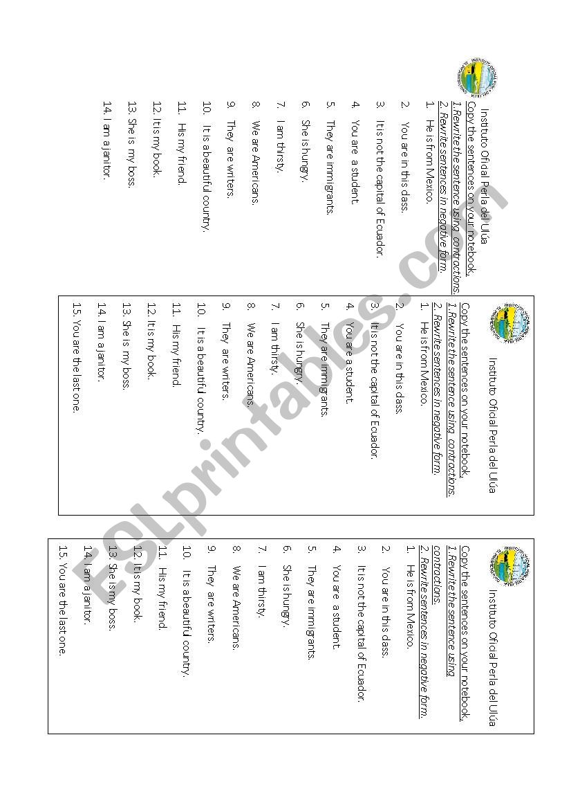 contractio9ns verb to b3 worksheet