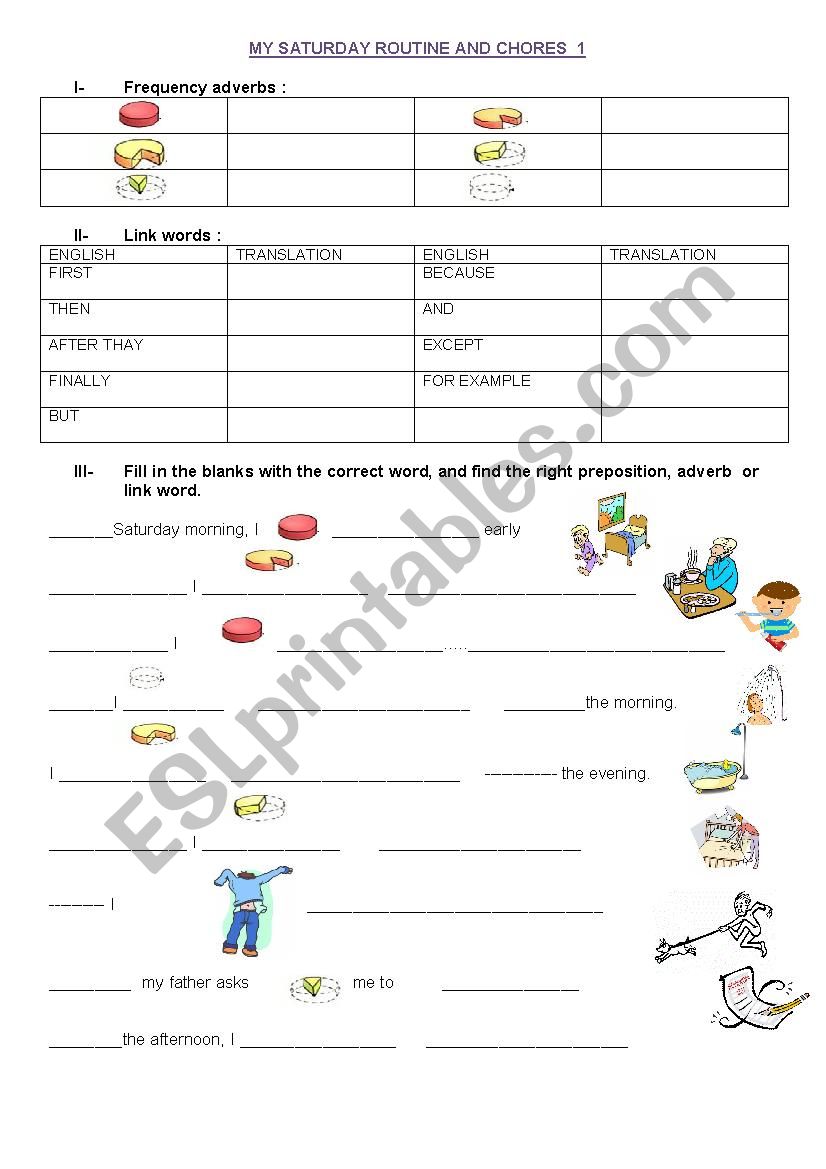 MY SATURDAY ROUTINE AND CHORES 1 - ESL worksheet by catfaure