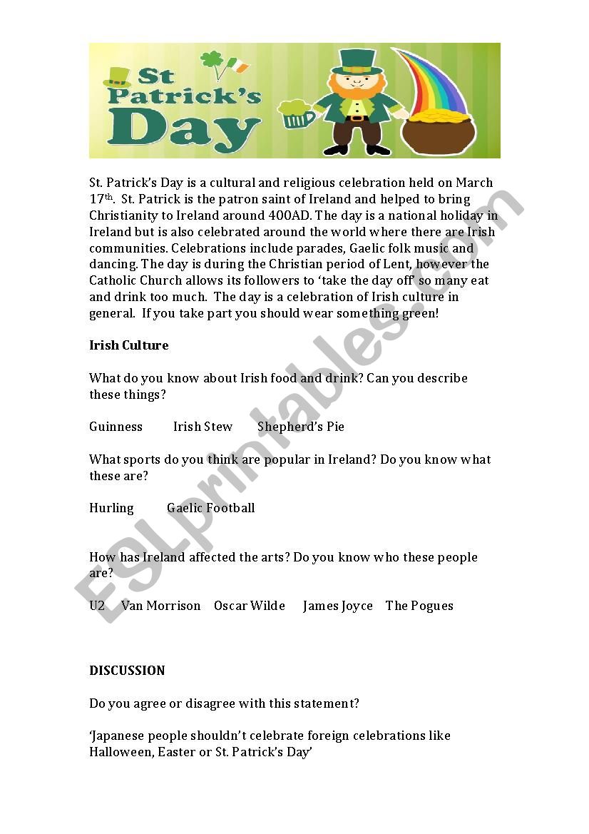 St. Patricks Day  worksheet