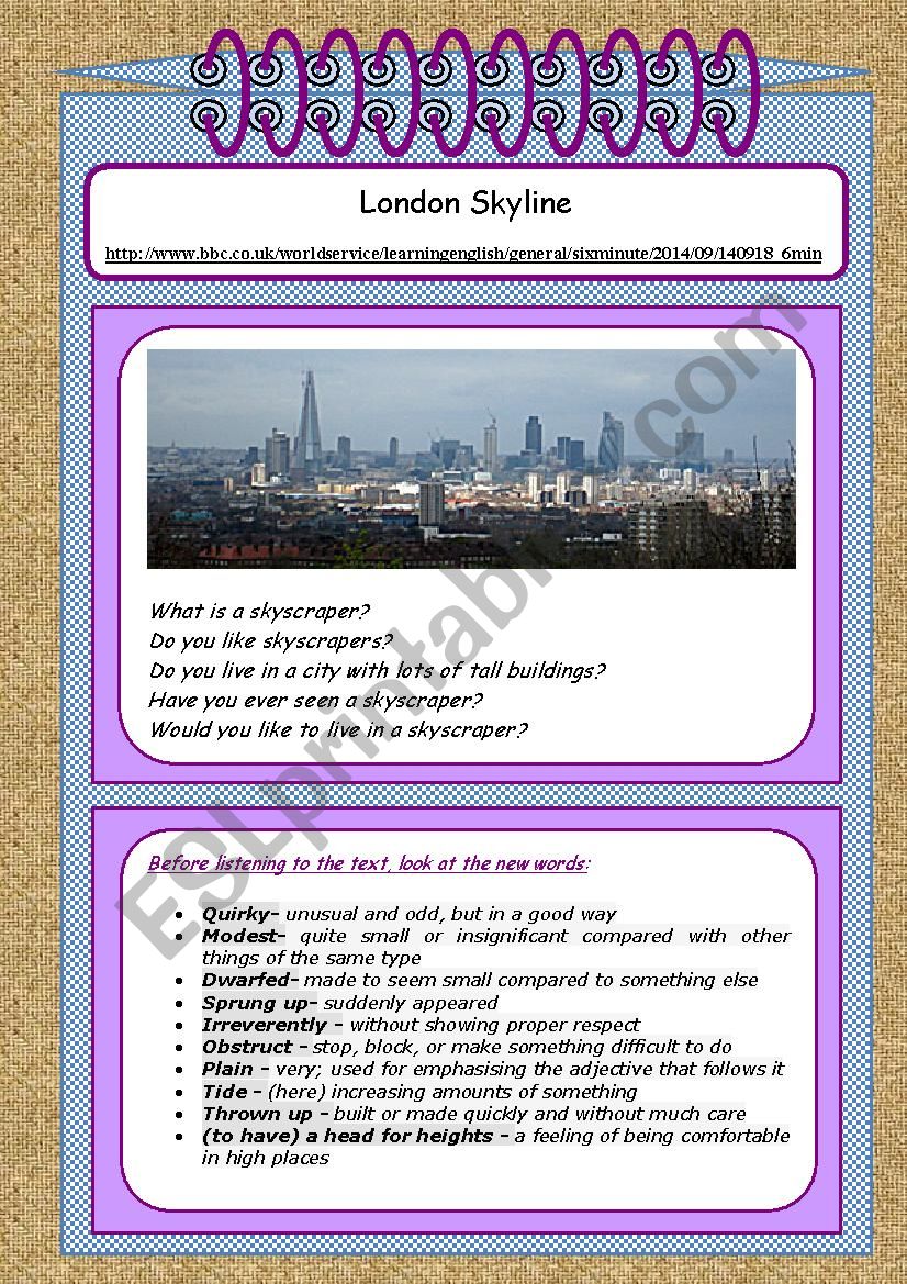 London Skyline worksheet