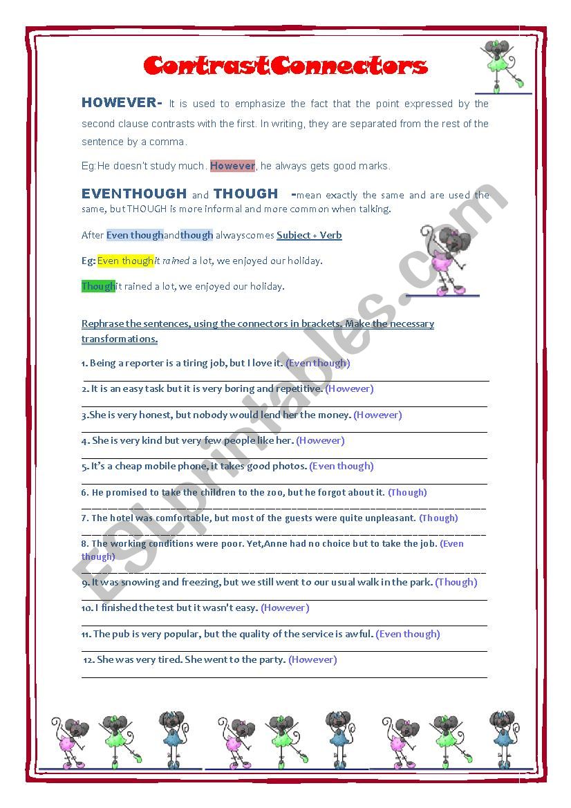 Contrast connectors worksheet