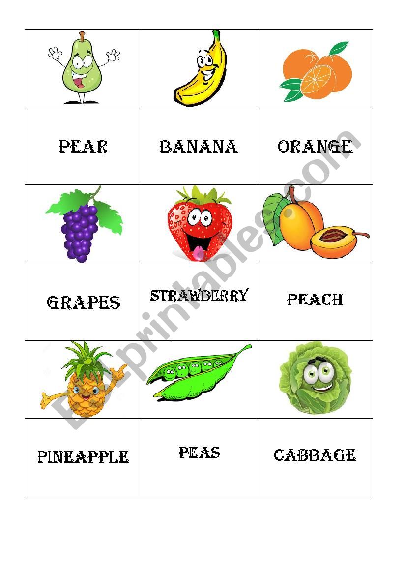 Fruits and vegetables flashcards