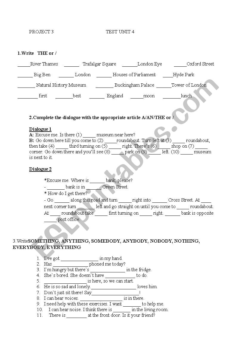 PROJECT 3 OXFORD UNIT 4 worksheet