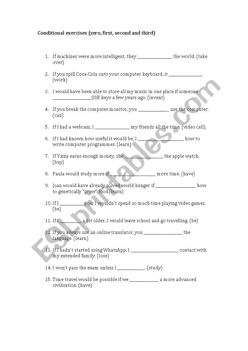 Zero, first, second and third conditional exercises