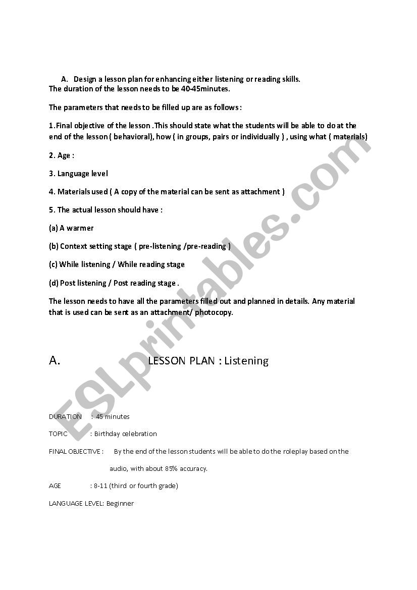 lesson plan - listening  skill