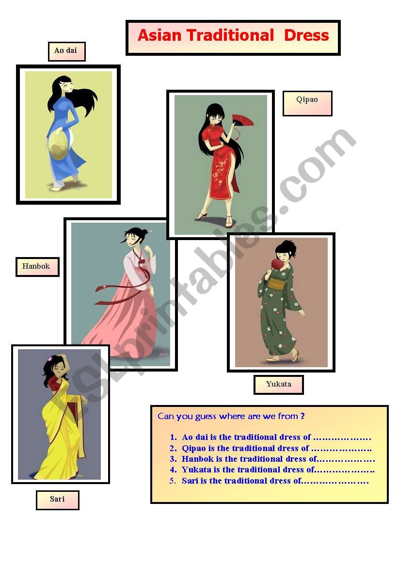 Asian Traditional Dress worksheet