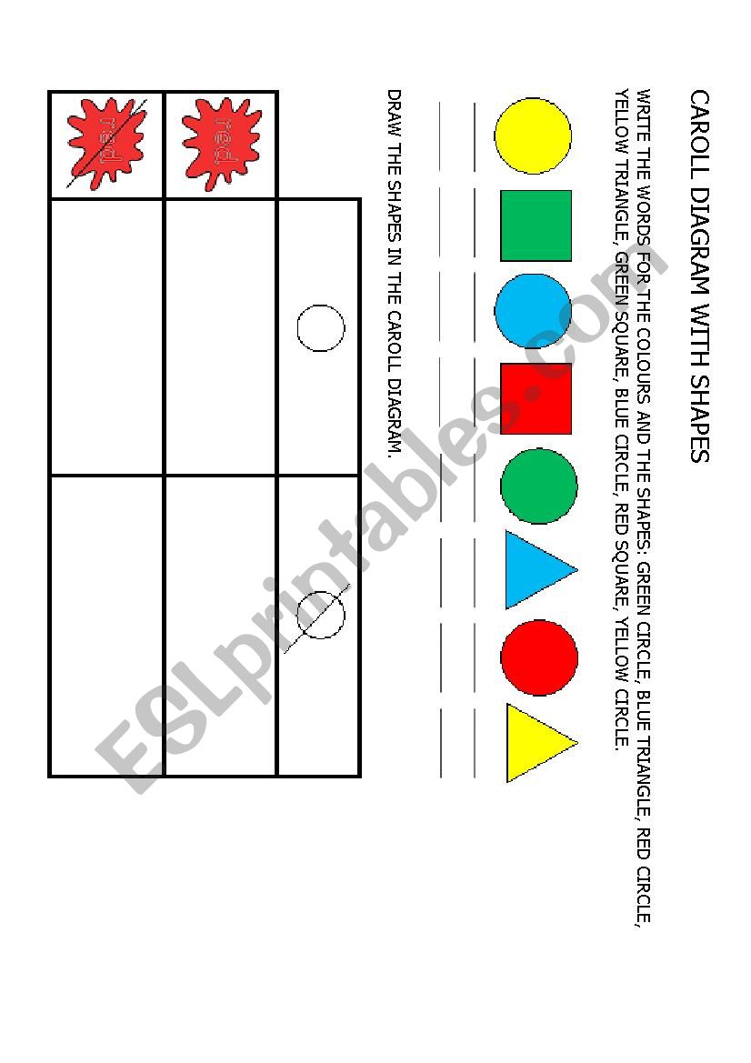 Caroll diagram with shapes worksheet
