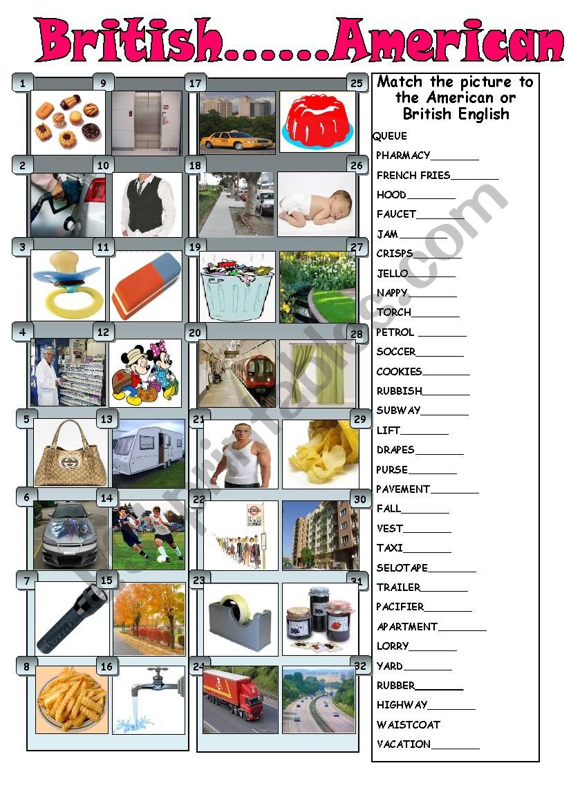 British American English worksheet