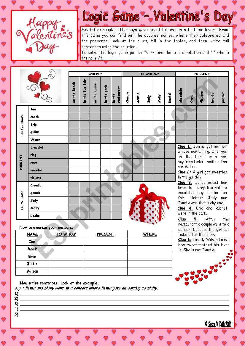 Logic game (70th) - Valentines Day *** with key *** fully editable