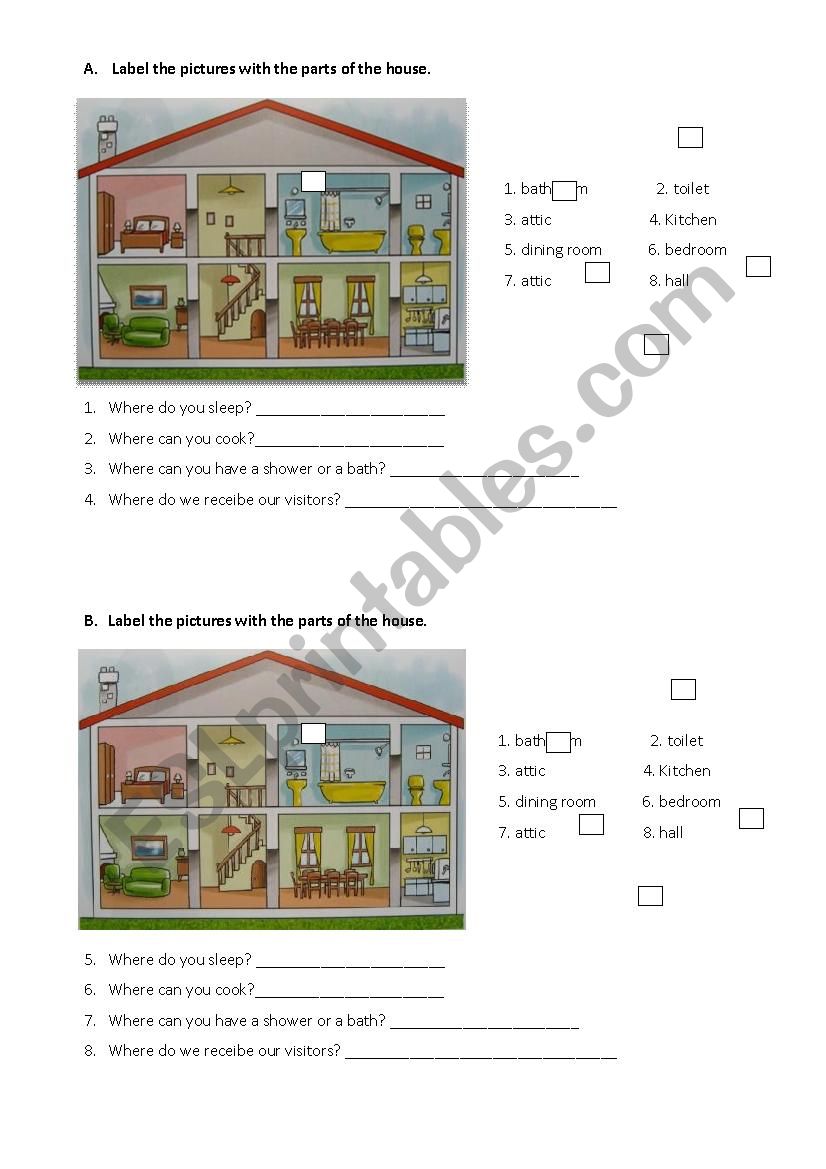 parts of the house worksheet