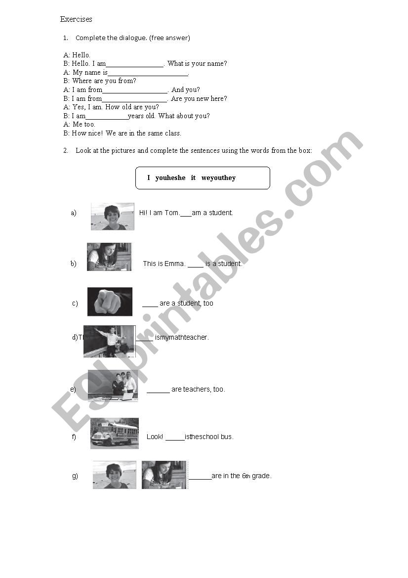 personal pronouns worksheet