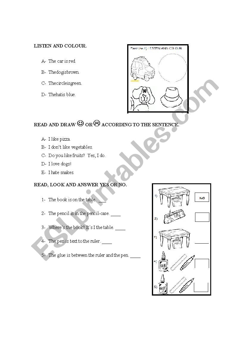 Test for beginners worksheet