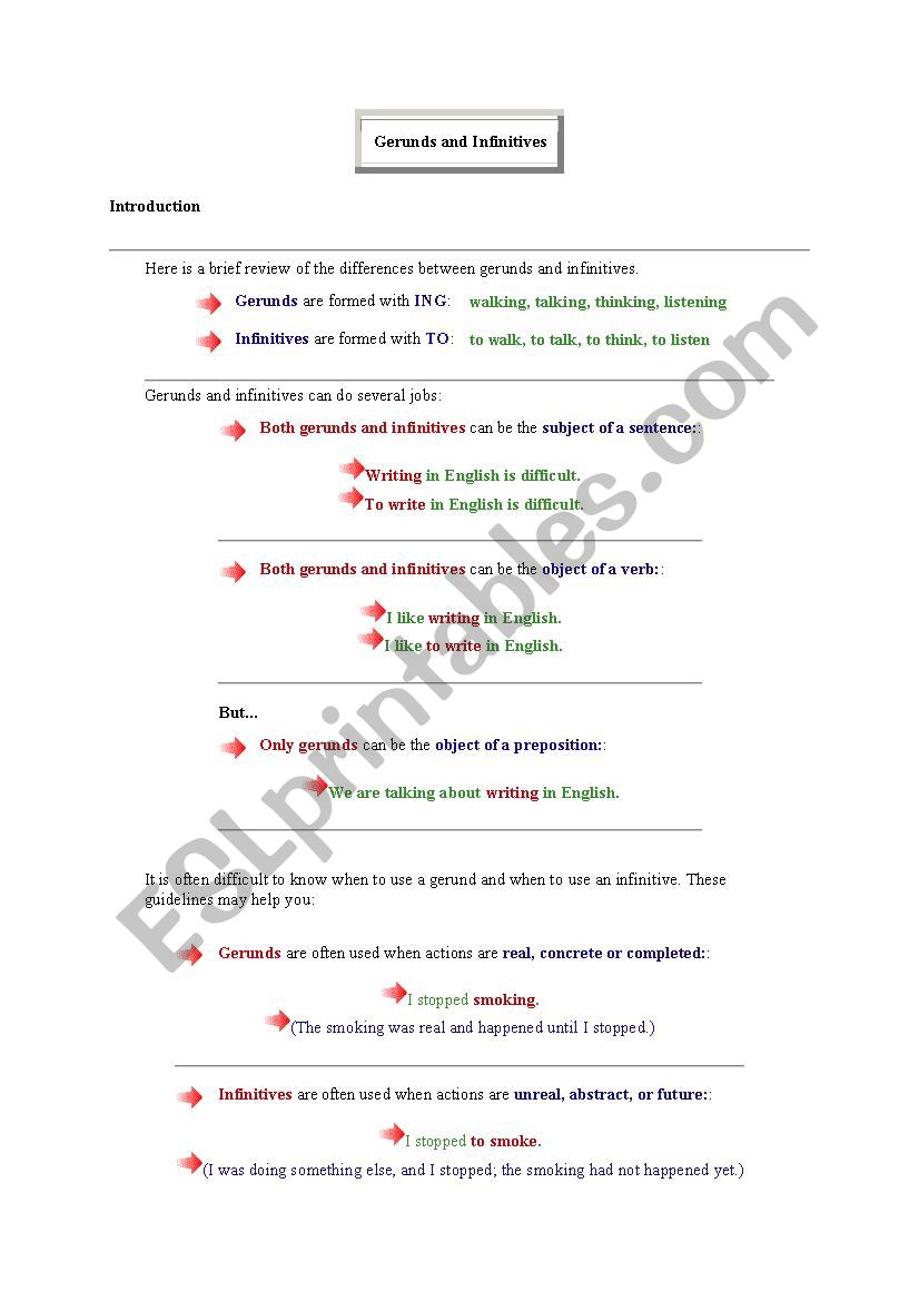 gerunds infinitives worksheet