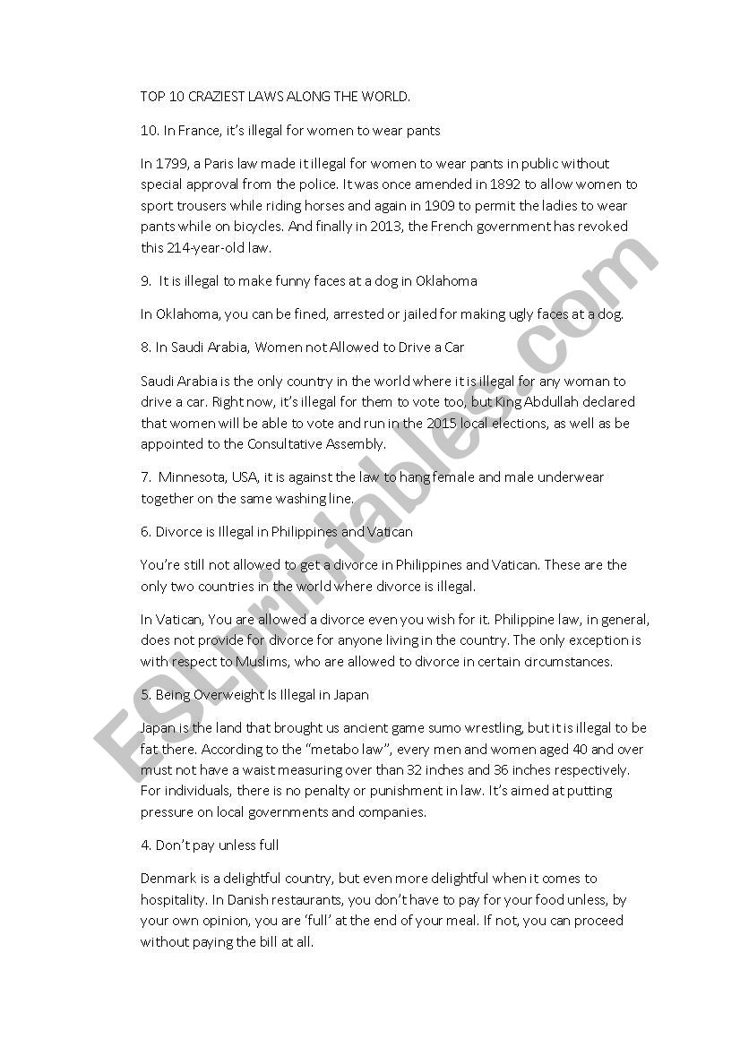Top Crazy Jobs worksheet