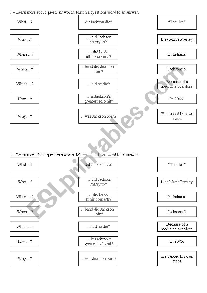 Question Word Activity worksheet